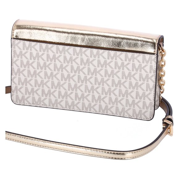 Michael Kors Jet Set Travel Small Signature Clutch Crossbody Vanilla Pale Gold - Picture 8 of 10